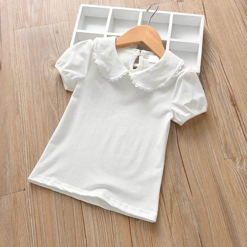 Winter Girls Clothes Short Sleeve T-shirt Tops Cotton Solid Round Neck Casual Bottoming Shirt For Toddler Kids Wearing