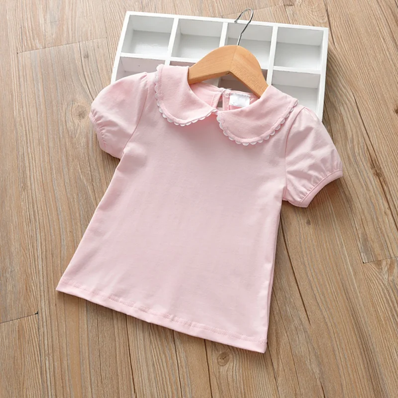 Winter Girls Clothes Short Sleeve T-shirt Tops Cotton Solid Round Neck Casual Bottoming Shirt For Toddler Kids Wearing