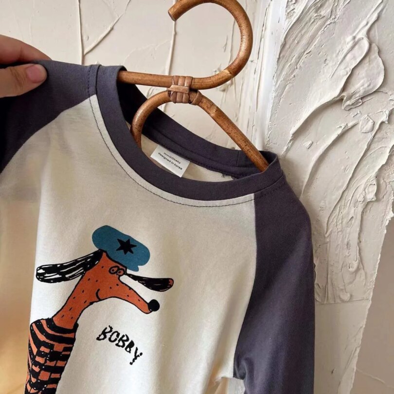 Cartoon Spliced Long Sleeve T-shirt Baby Costume Autumn Fashion Casual Bottoming Shirt Printing Pullover Tops For Boys And Girls - Image 6