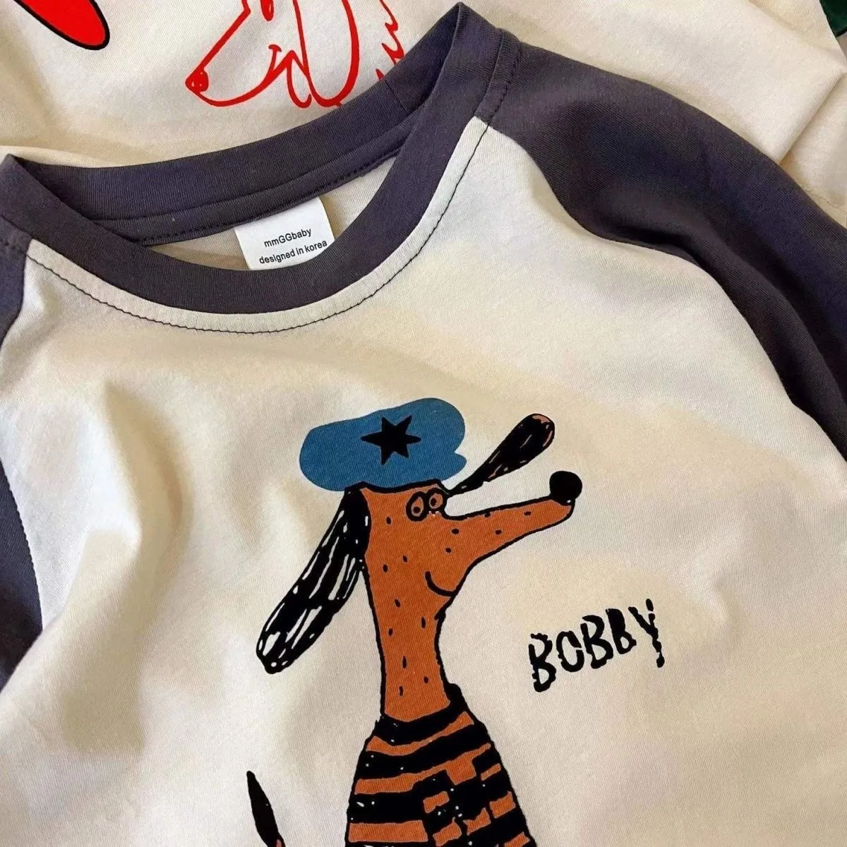 Cartoon Spliced Long Sleeve T-shirt Baby Costume Autumn Fashion Casual Bottoming Shirt Printing Pullover Tops For Boys And Girls