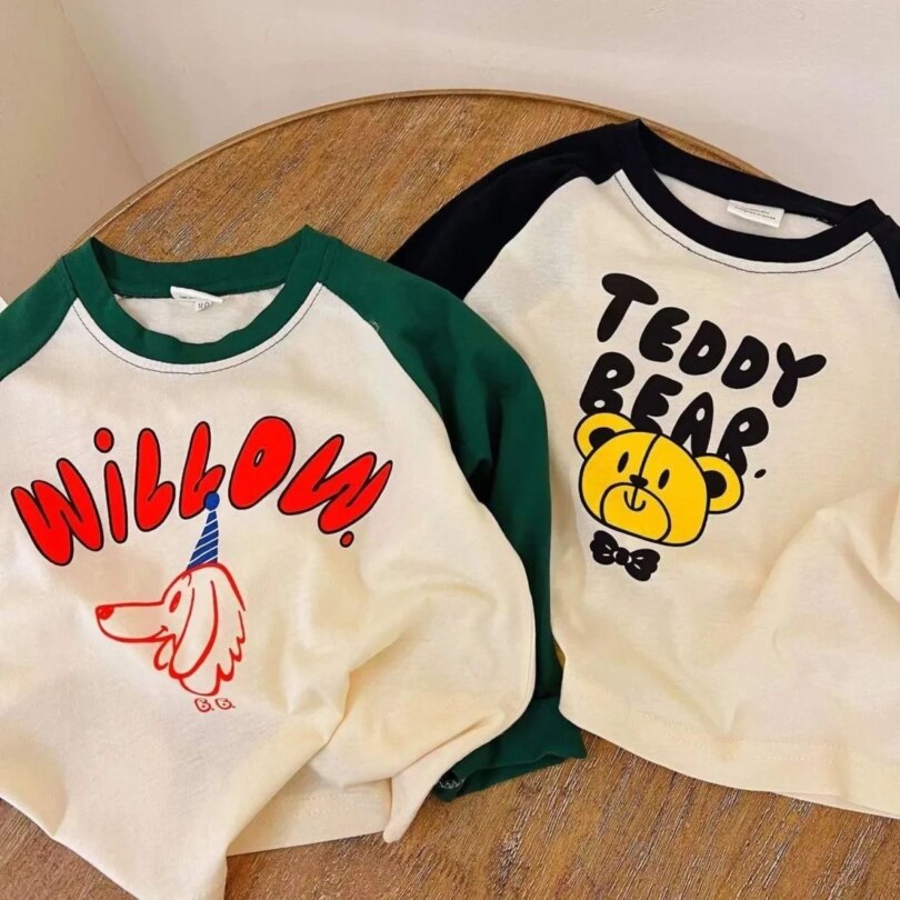 Cartoon Spliced Long Sleeve T-shirt Baby Costume Autumn Fashion Casual Bottoming Shirt Printing Pullover Tops For Boys And Girls - Image 2