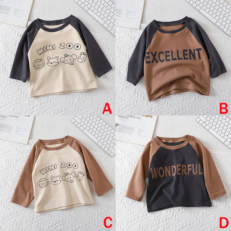 Spring Children T-shirt Bottom Kids Long Sleeved Boys T-shirts Girls Pullover Autumn Fashion Letter Baby Outerwear