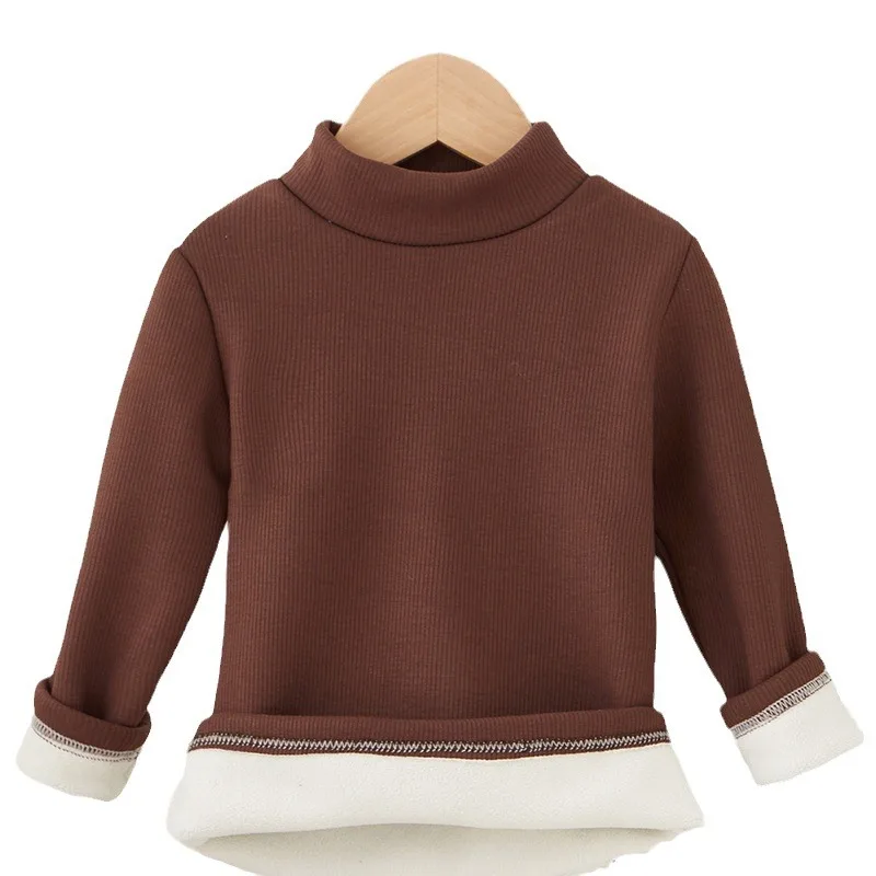 Children's Bottom Shirt Autumn/Winter New Warm T-shirt with Bottom for Men and Women Baby Plush Thickened Clothes