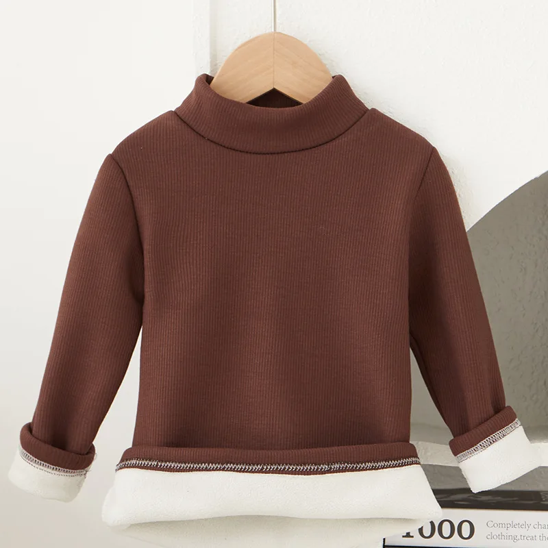 Children's Bottom Shirt Autumn/Winter New Warm T-shirt with Bottom for Men and Women Baby Plush Thickened Clothes