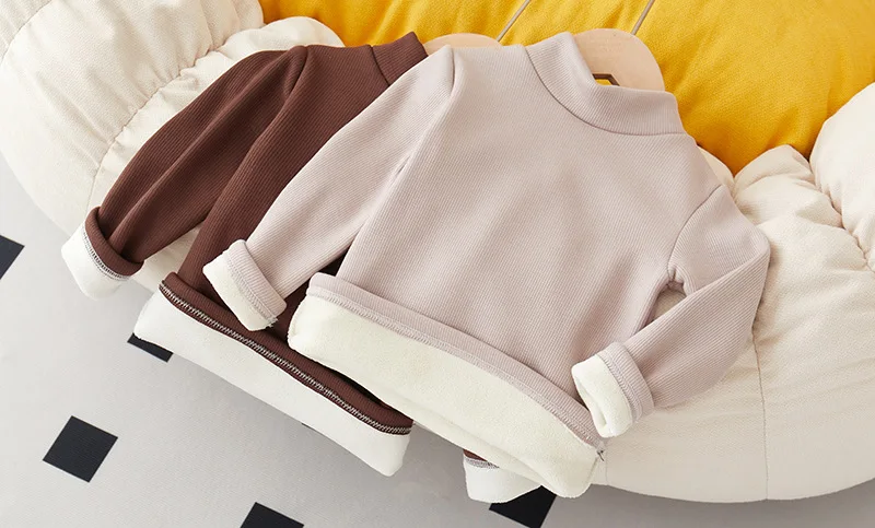 Children's Bottom Shirt Autumn/Winter New Warm T-shirt with Bottom for Men and Women Baby Plush Thickened Clothes