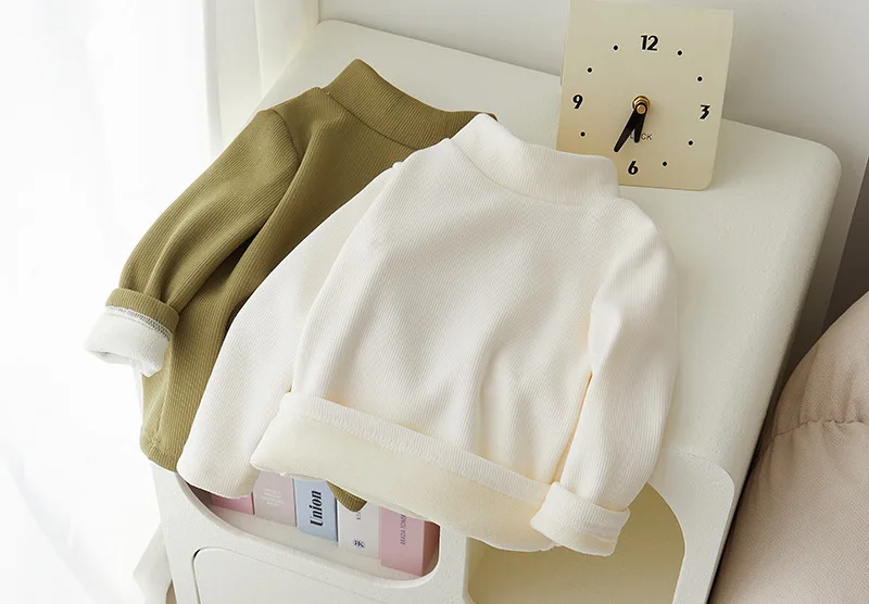 Children's Bottom Shirt Autumn/Winter New Warm T-shirt with Bottom for Men and Women Baby Plush Thickened Clothes