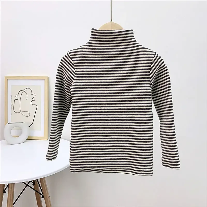 Baby Girl Solid Long Sleeve Bottoming Shirt Autumn Winter Children Boy Turtleneck Casual Tshirt Kid Striped Top Clothes