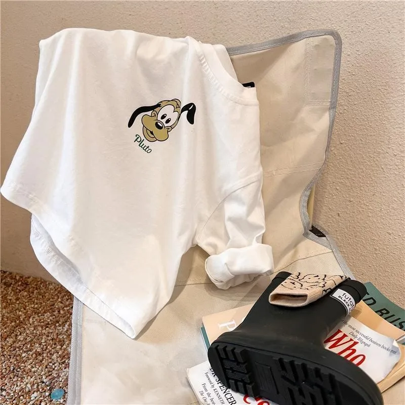 Cartoon Mickey Children's Long Sleeved T-shirt Spring Autumn Fashion Baby Base Shirt Tops Crewneck Loose Kids Blouse Clothes