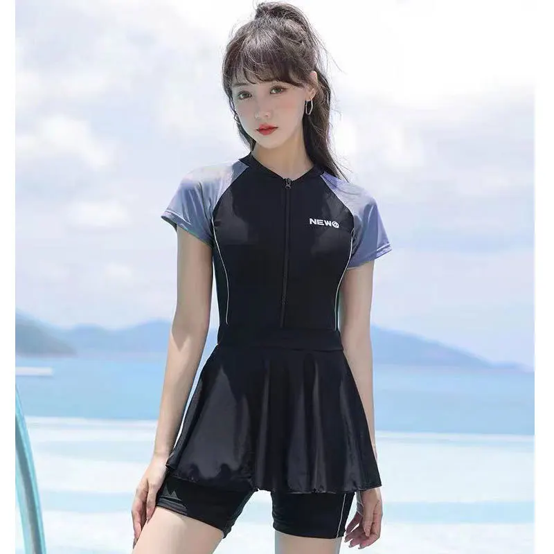 Women One Piece WaterProof Athletic Sun Protection Beach SwimWear Short Sleeve Quick-Drying Bathing Surfing SwimSuit