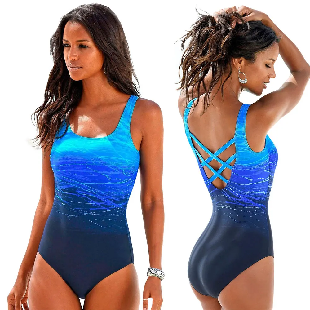 Sexy backless one-piece Swimsuit for Women Swimwear Bathing Suit Gradient Print One-Piece Suits Swim Accessories Size S-2XL