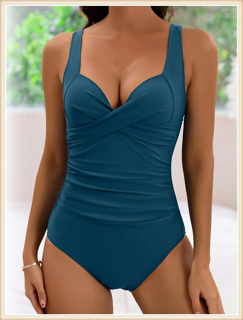 2024 Plain Ruched Swimsuit Women One Piece Solid Swimwear Female Beachwear Bathers Bathing Swimming Swim Bodysuit Summer