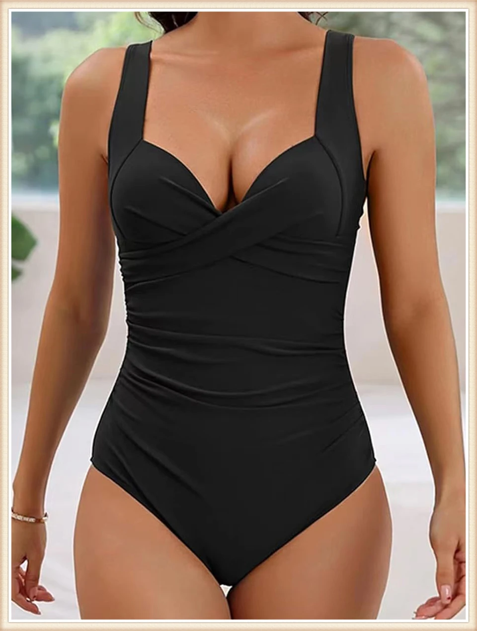 2024 Plain Ruched Swimsuit Women One Piece Solid Swimwear Female Beachwear Bathers Bathing Swimming Swim Bodysuit Summer