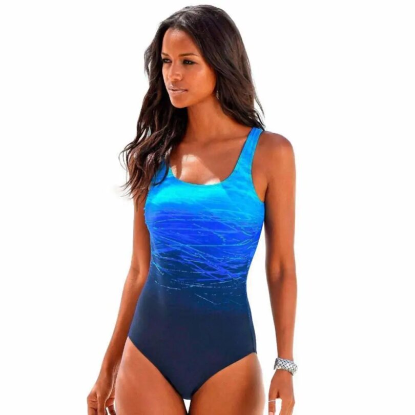 1PCS New Swimwear Women One Piece Swimsuit Criss Cross Back /Blue/Black/Purple Solid/Fadeaway Bathing Suit Plus Size - Image 2