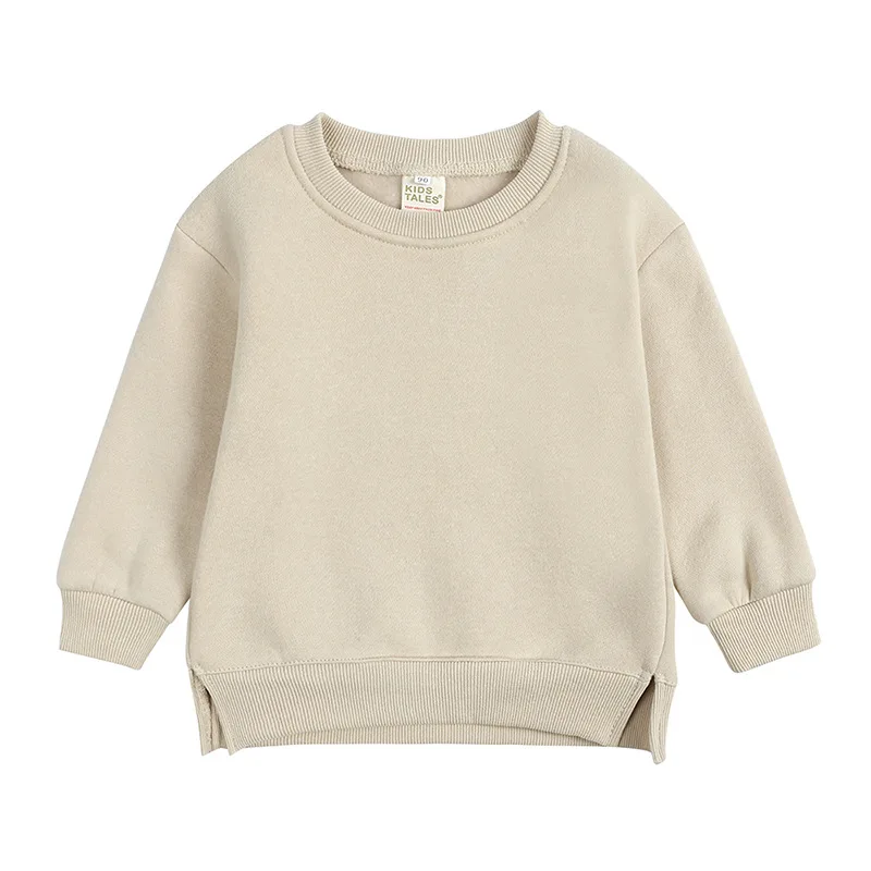 2024 Autumn Boy Girl Children Solid Long Sleeves Sweatshirts Cotton Tops Toddler Casual Tees