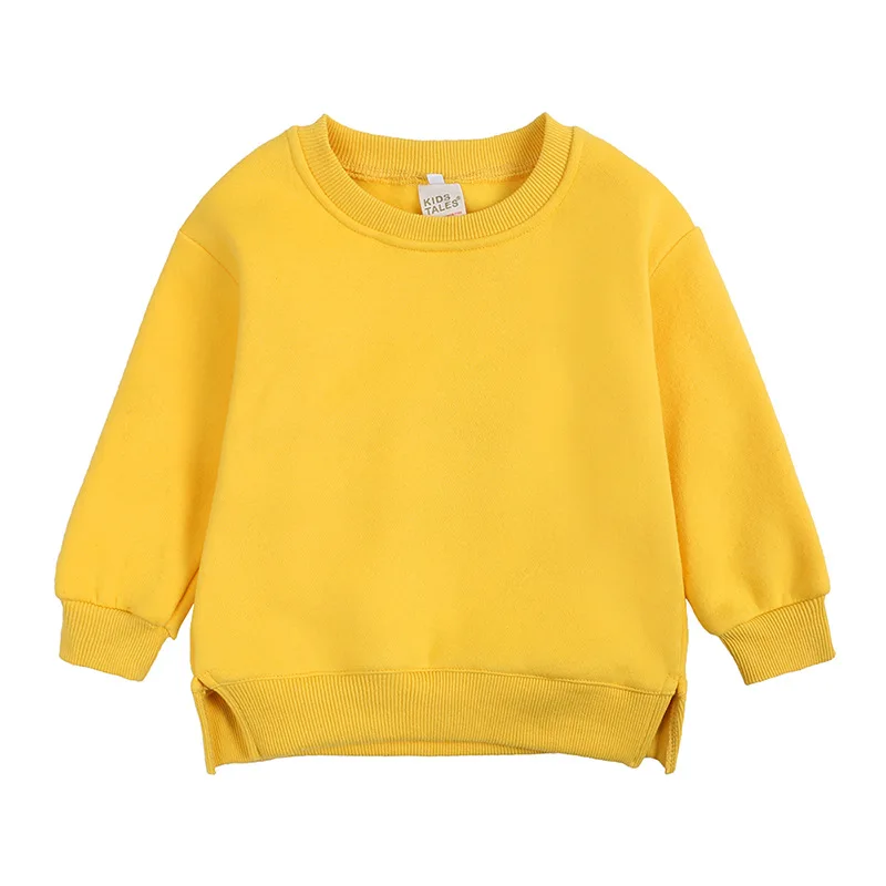 2024 Autumn Boy Girl Children Solid Long Sleeves Sweatshirts Cotton Tops Toddler Casual Tees