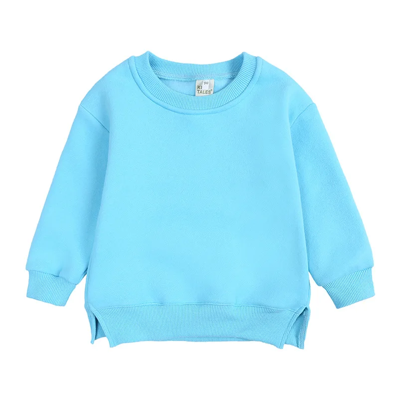 2024 Autumn Boy Girl Children Solid Long Sleeves Sweatshirts Cotton Tops Toddler Casual Tees