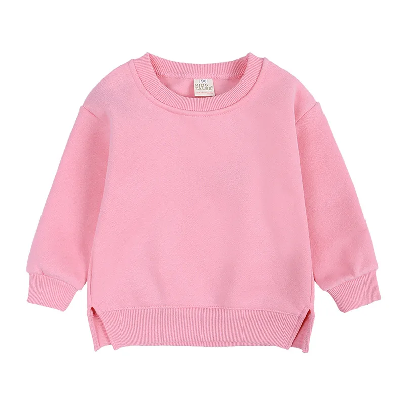 2024 Autumn Boy Girl Children Solid Long Sleeves Sweatshirts Cotton Tops Toddler Casual Tees