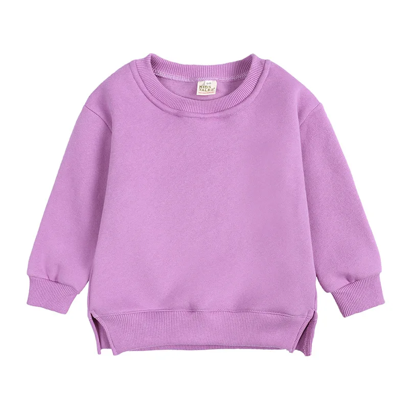 2024 Autumn Boy Girl Children Solid Long Sleeves Sweatshirts Cotton Tops Toddler Casual Tees