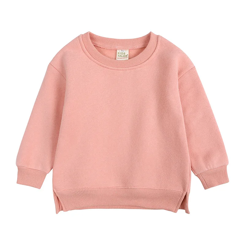 2024 Autumn Boy Girl Children Solid Long Sleeves Sweatshirts Cotton Tops Toddler Casual Tees