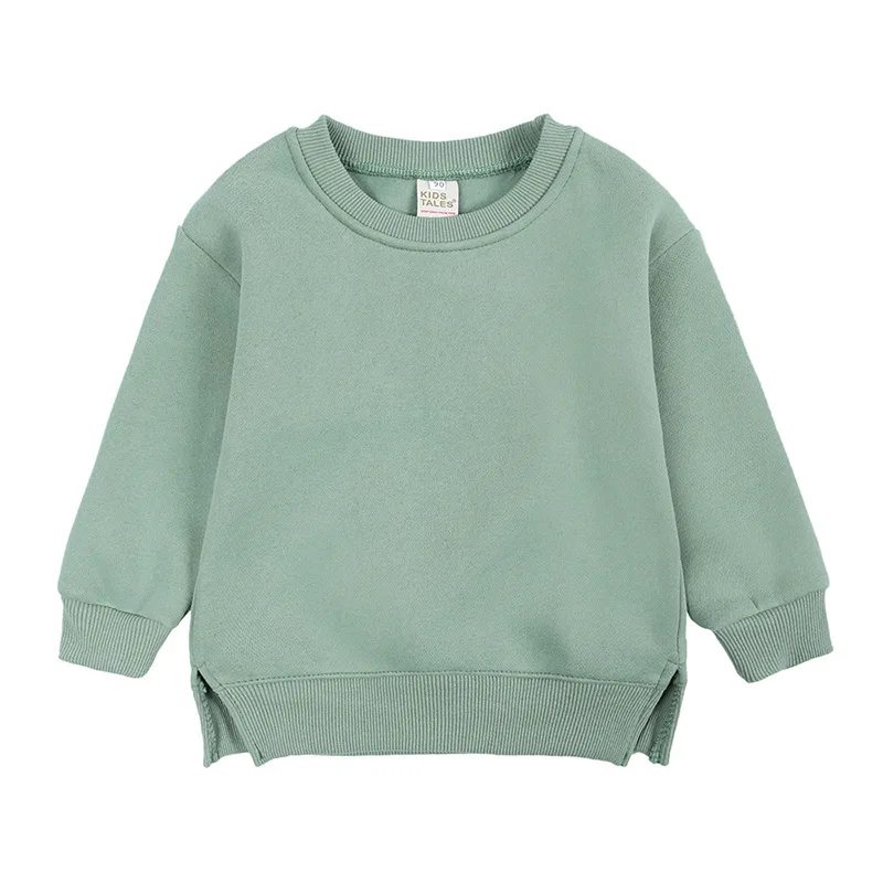 2024 Autumn Boy Girl Children Solid Long Sleeves Sweatshirts Cotton Tops Toddler Casual Tees