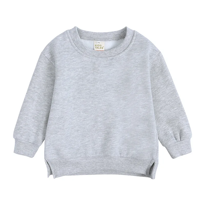 2024 Autumn Boy Girl Children Solid Long Sleeves Sweatshirts Cotton Tops Toddler Casual Tees