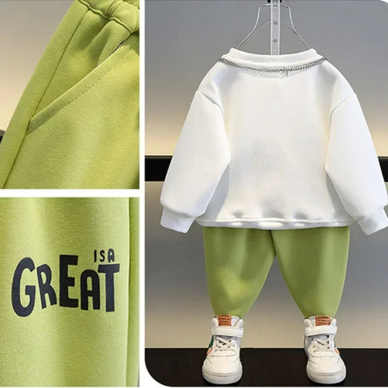 Autumn Children Girls Boys Clothes Sets Kids Cartoon Dinosaur Sweater Pullover Top & Pants 2 Pieces Suit Letter Outfit Tracksuit