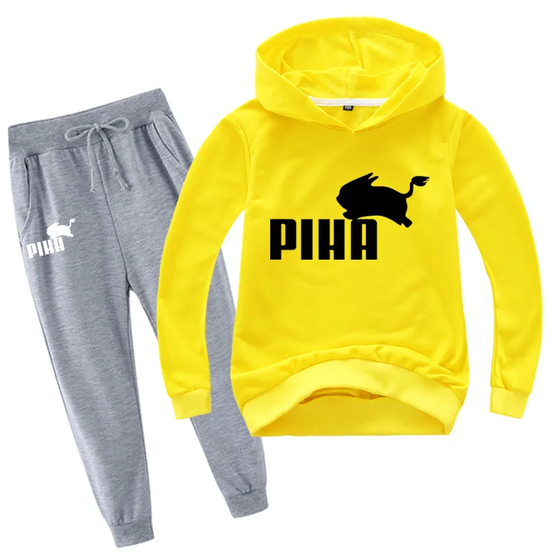 PIHA Rabbit Tracksuit Spring Sport Suit Kids Cartoon Printed Hoodie Pants 2pcs Sets Baby Boys Clothing Sets Toddler Girl Outfits