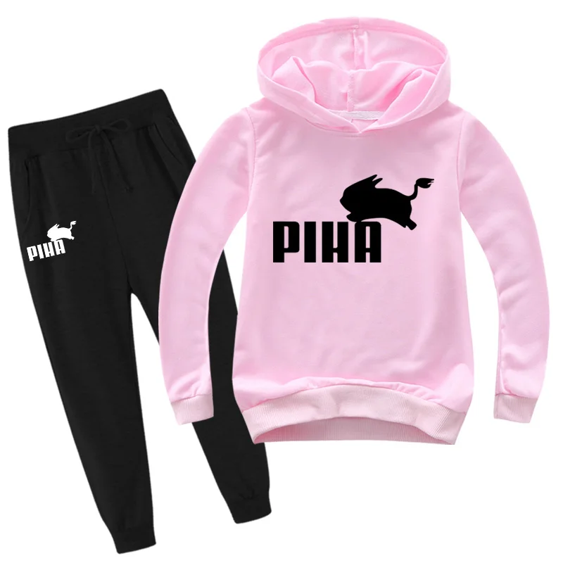 PIHA Rabbit Tracksuit Spring Sport Suit Kids Cartoon Printed Hoodie Pants 2pcs Sets Baby Boys Clothing Sets Toddler Girl Outfits