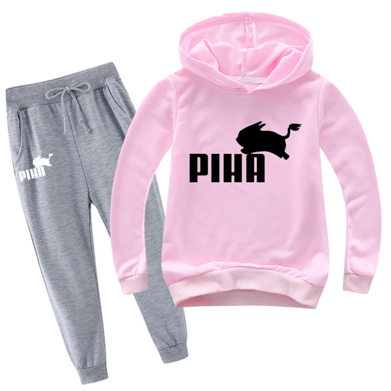 PIHA Rabbit Tracksuit Spring Sport Suit Kids Cartoon Printed Hoodie Pants 2pcs Sets Baby Boys Clothing Sets Toddler Girl Outfits