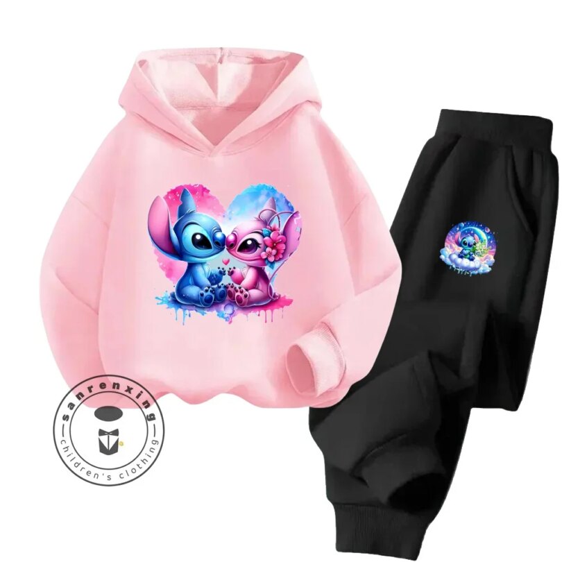 Cartoon Stitch Fall Winter Fashion Kawaii Sports Hoodie Set for Boys Girls Kids with High Quality Wear Resistant Cheap Fashion - Image 3