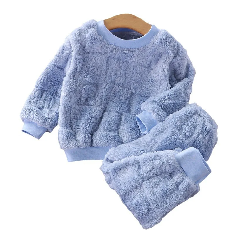 Children Baby Girls Cotton Clothing Sets Autumn Winter Kids Boys Plus Fleece Warm Cartoon Top+Pants 2PCS Outfit Suit 1TO 6 Years