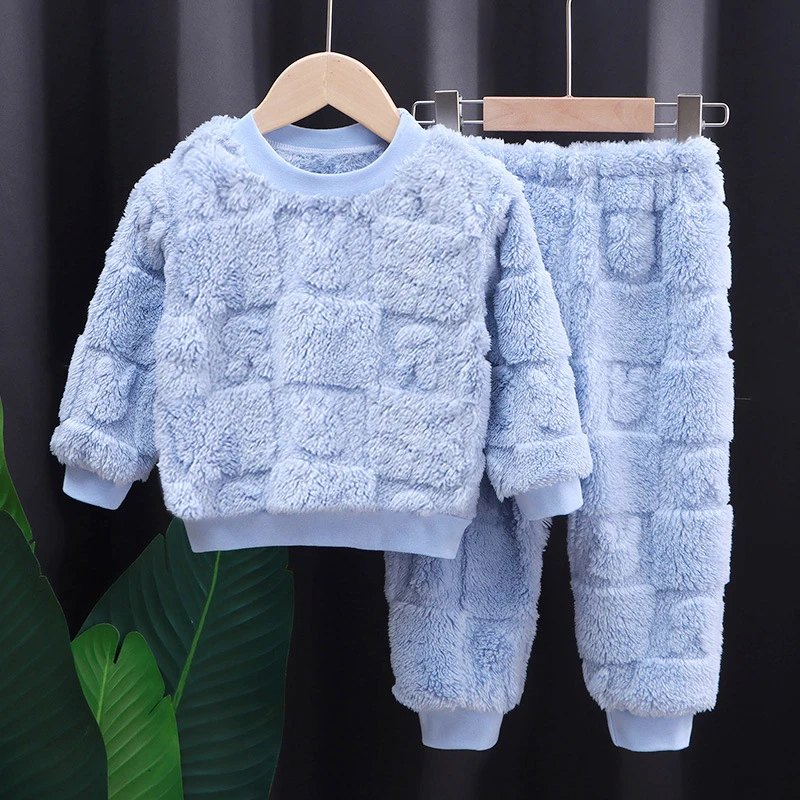 Children Baby Girls Cotton Clothing Sets Autumn Winter Kids Boys Plus Fleece Warm Cartoon Top+Pants 2PCS Outfit Suit 1TO 6 Years