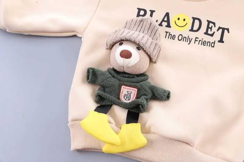 Children's Clothing Set Autumn and Winter New Boys' Baby Korean Edition Plush Thickened Sweater Pants Two Piece Set