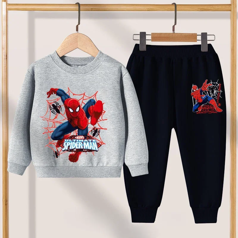 Disney Casual Sweatshirts Boys Toddler Cartoon Clothing New Crewneck Spiderman Print Pullovers Pants 2pcs Long Sleeve Tracksuits