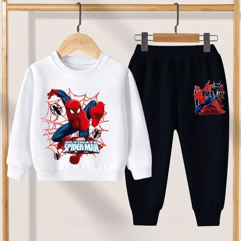 Disney Casual Sweatshirts Boys Toddler Cartoon Clothing New Crewneck Spiderman Print Pullovers Pants 2pcs Long Sleeve Tracksuits