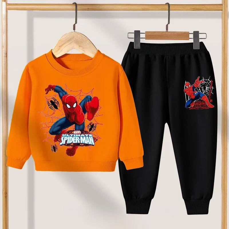 Disney Casual Sweatshirts Boys Toddler Cartoon Clothing New Crewneck Spiderman Print Pullovers Pants 2pcs Long Sleeve Tracksuits