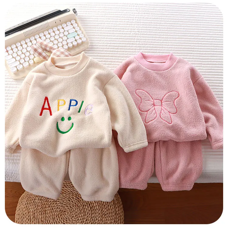 Winter Flannel Kids Sets Solid Warm Children Pajamas Sets Homewear Two-piece Set  for Baby Boys Girls Kids Boutique Clothes