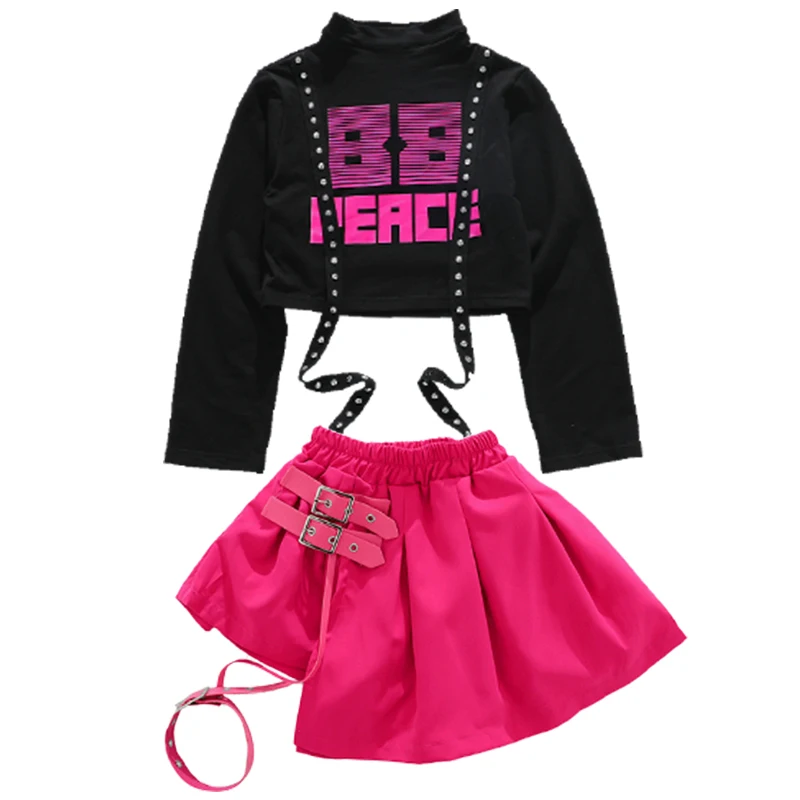 Fashion Girls Street Style Dance Performance Clothings Suit Teenage Kids Streetwear Hip Hop Costume Korean Child Streetwear y2k