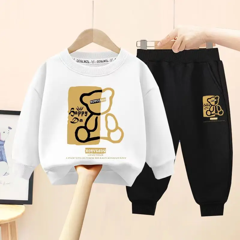 Autumn Baby Girls Clothes Set Kid Boy Cartoon Bear Printed Sweatshirt Pullover And Pants 2pcs Suit Children Top Bottom Tracksuit