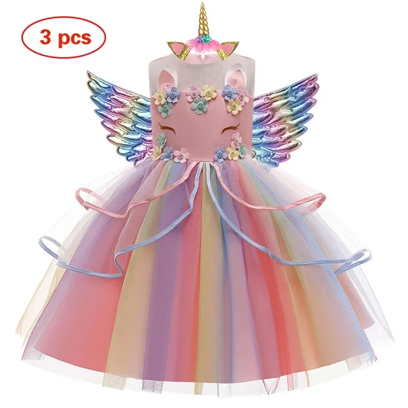 Baby Girl Unicorn Dress Cosplay Costume Birthday Party Princess Dress Sleeveless Wedding Christmas Outfit Kids Girl Clothing