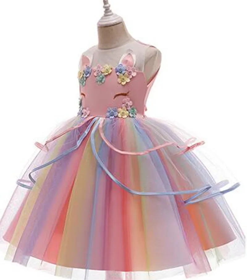 Baby Girl Unicorn Dress Cosplay Costume Birthday Party Princess Dress Sleeveless Wedding Christmas Outfit Kids Girl Clothing