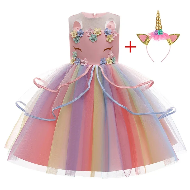 Baby Girl Unicorn Dress Cosplay Costume Birthday Party Princess Dress Sleeveless Wedding Christmas Outfit Kids Girl Clothing