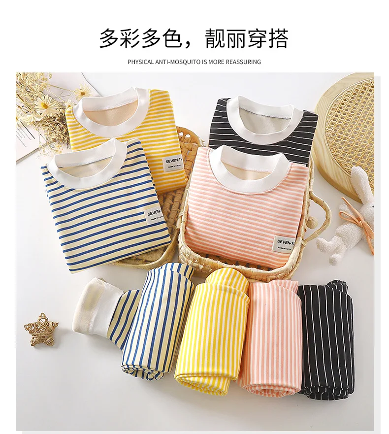 Children's Clothing Autumn  Winter Warm Clothes Girls' Long Sleeved Top with Plush Bottom Baby Boys' Top and Pants Set