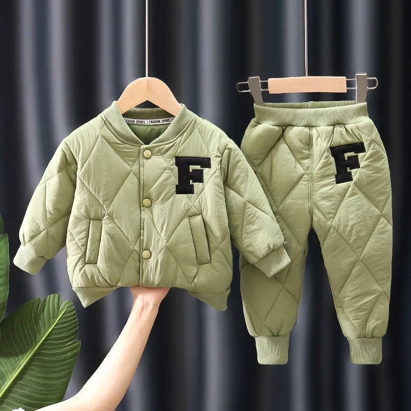 1 2 3 4 5 Years Winter Boys Clothing Sets Alphabet Fashion Warm Coat And Pants 2Pcs Boys Suits Birthday Gifts New Kids Clothes