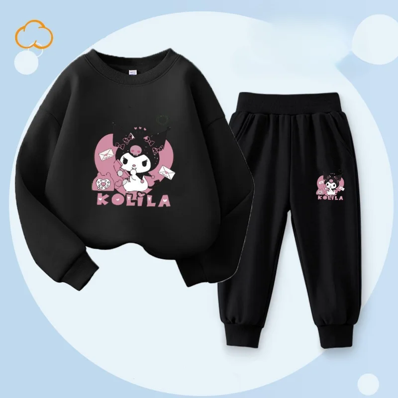 Sanrio Cartoon Kuromi Print Clothing Sets for Children Girls Sweatshirt + Long Pants 2piece Autumn Baby Toddler Kids Sweatsuits