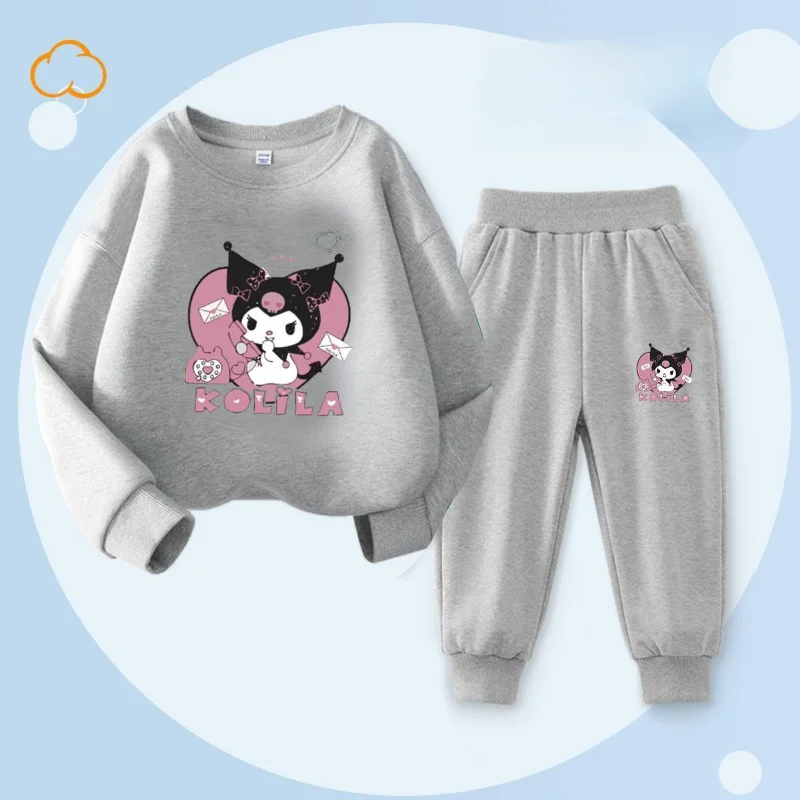 Sanrio Cartoon Kuromi Print Clothing Sets for Children Girls Sweatshirt + Long Pants 2piece Autumn Baby Toddler Kids Sweatsuits