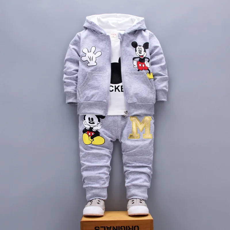 Disney Cartoon Printed Mickey Mouse Children Clothing Set for Kids 3PCS (Jacket+Shirt+Pants) Autumn Casual Hooded Oufits