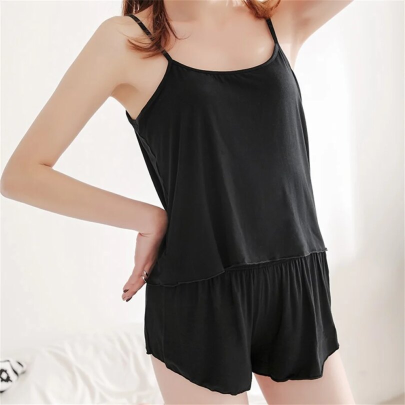 Women Casual Pajamas Sleepwear Pajama Set Nightgowns Camisole Shorts Nightclothes Spagjetti Strap Black L XL XXL Smooth Soft - Image 3