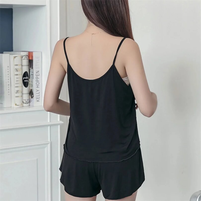 Women Casual Pajamas Sleepwear Pajama Set Nightgowns Camisole Shorts Nightclothes Spagjetti Strap Black L XL XXL Smooth Soft - Image 5