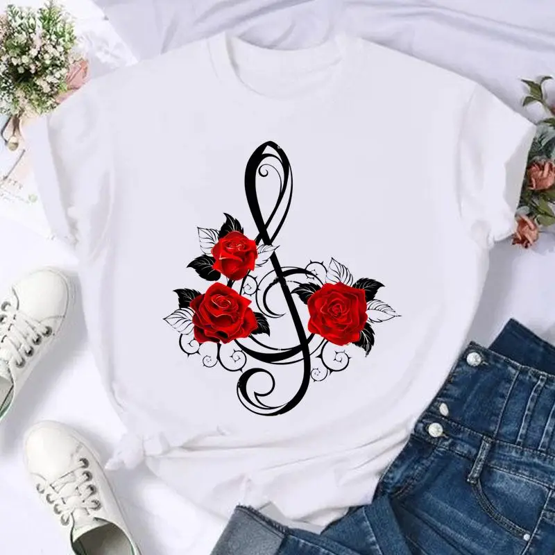 Short Sleeve Butterfly Bow Sweet Flower Fashion Summer Women Print T Shirt Female Casual Top Tshirts Cartoon Graphic Tee T-Shirt